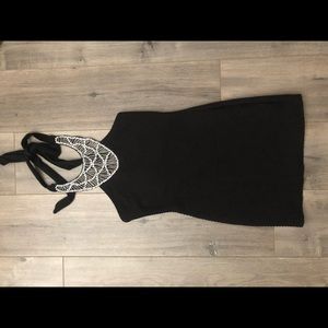Windsor black halter dress with jeweled neckline